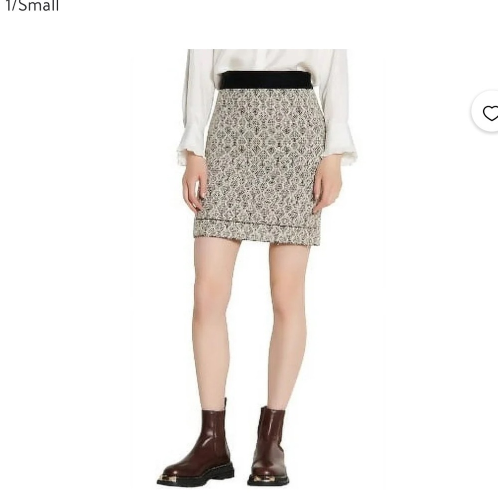 Sandro ivory black Jazz metallic jacquard knit mini skirt size 3/L